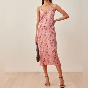 Reformation Pink Floral Midi Dress - Sofia Dress color Amaranth